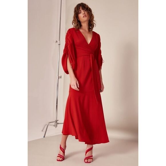Kimono Wrap Red Gown - Picture 1 of 11